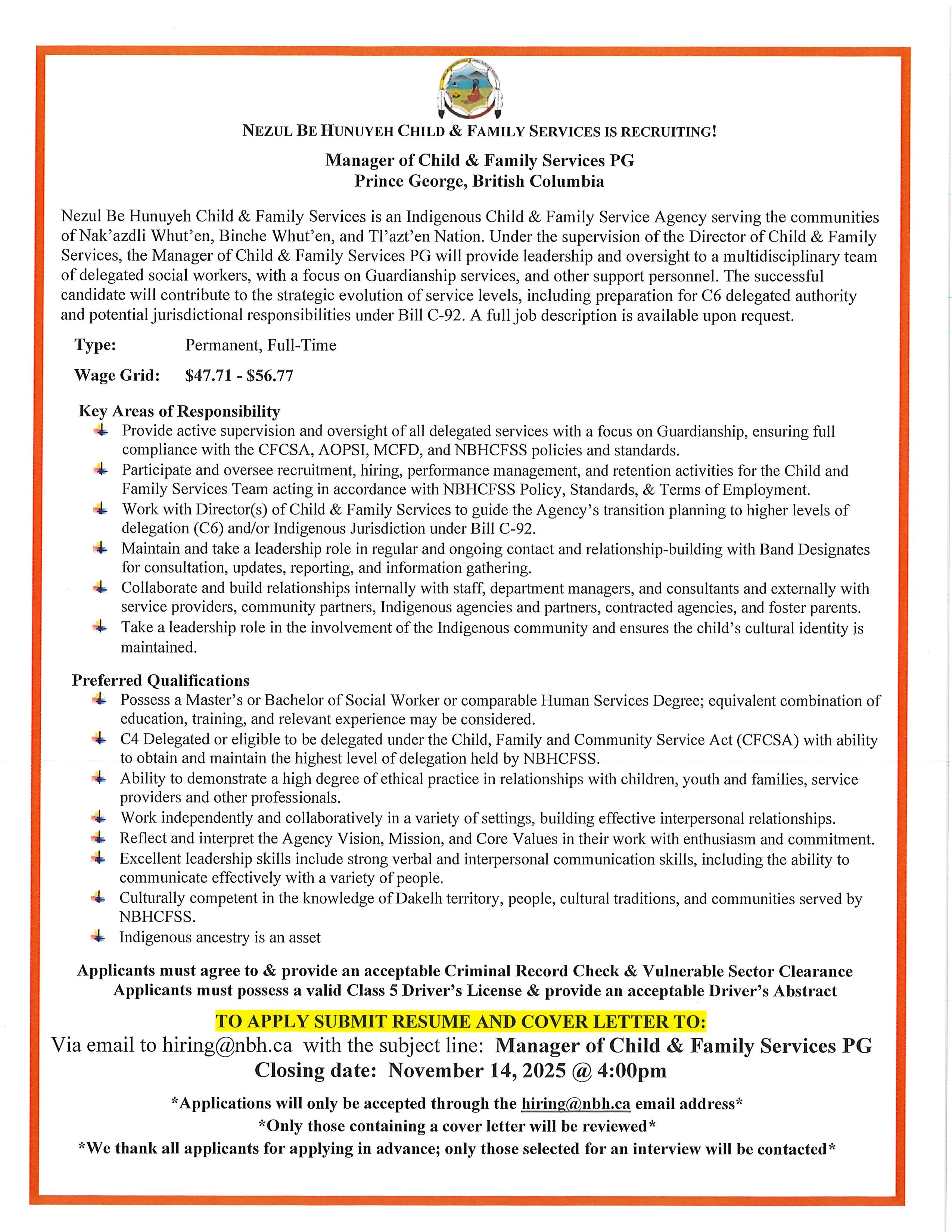 Manager of Child & Family Services