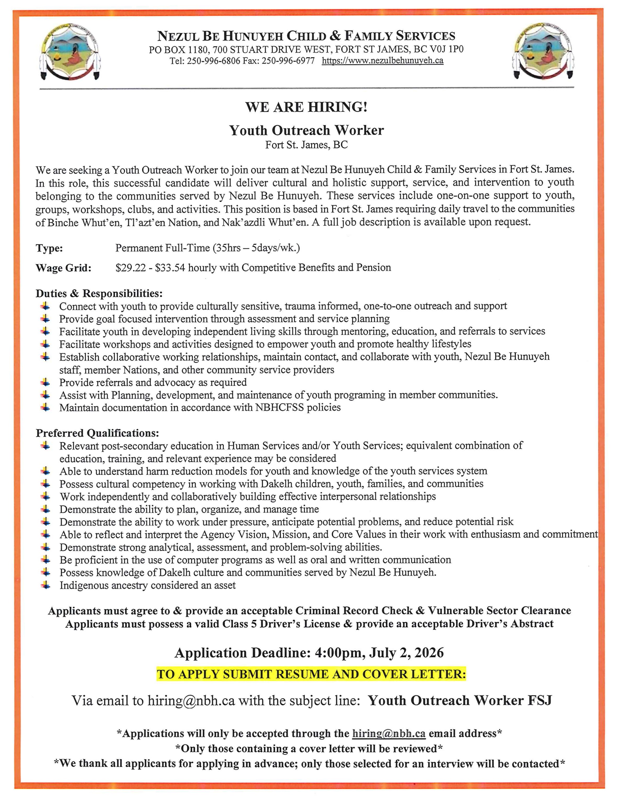 Youth Outreach Worker Job Posting