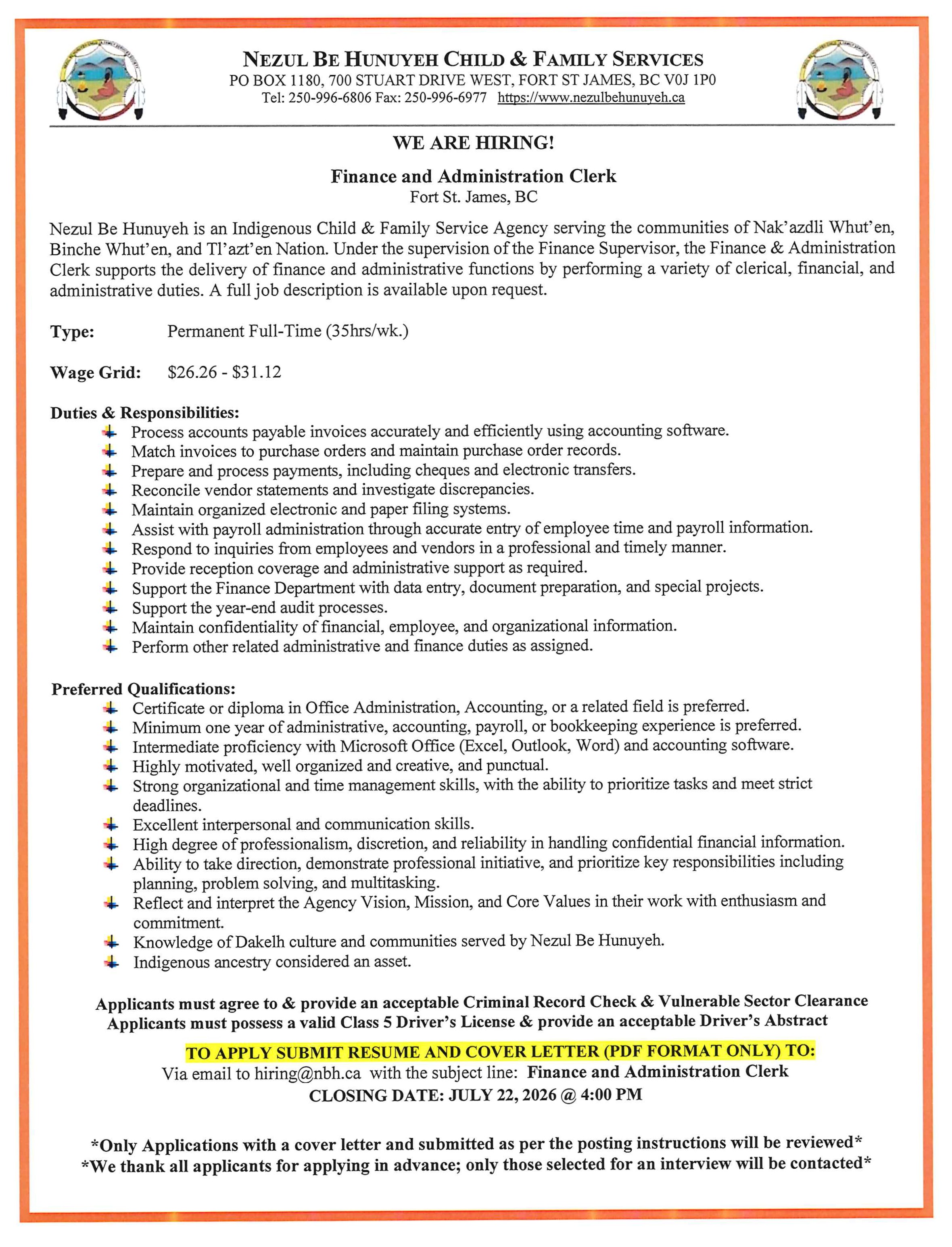 Finance & Administration Clerk