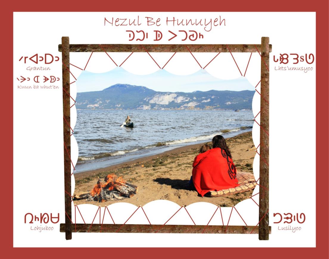 Person at the beach sitting on the sand and looking towards the water. The Nezul Be Hunuyeh logo surrounds the image.