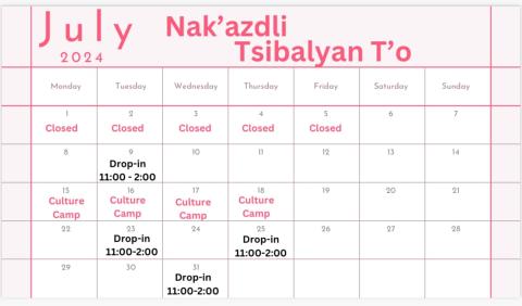 Nak'azdli TBT July 2024 Calendar 