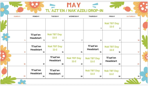 Tsibalyano T'o Nak'azdli/Tl'azt'en May 2025 Calendar 